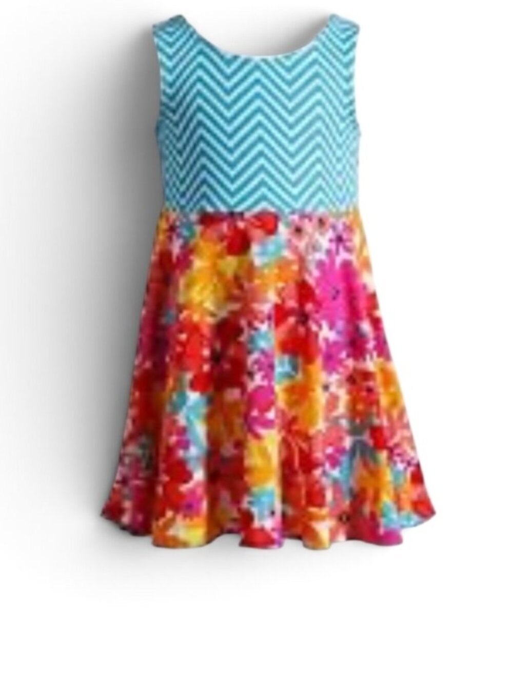 Youngland Sleeveless Toddler Dress With Turquoise Chevron Bodice & Floral Skirt